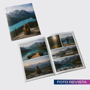 Foto revista personalizada grapada con páginas impresas de paisajes y viajes