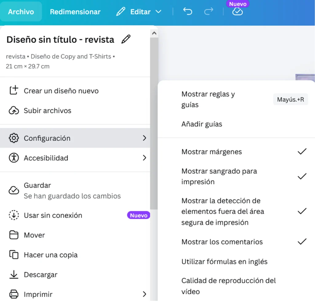 Configuración de sangrado y márgenes en Canva para imprimir correctamente