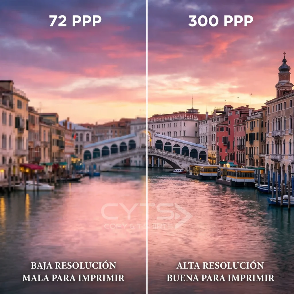 Comparativa entre imágenes a 72 PPP y 300 PPP para impresión profesional