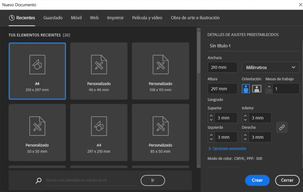 Configuración de documento A4 con sangrado en illustrator para imprenta
